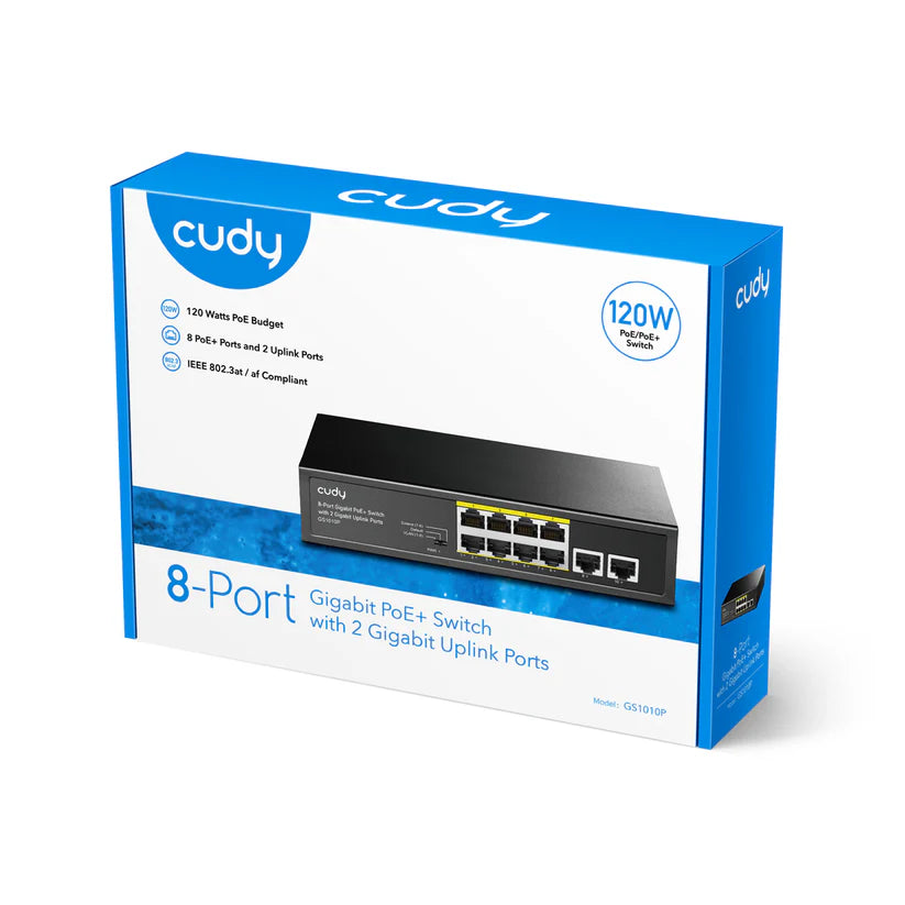Cudy GS1010P commutateur réseau Gigabit Ethernet (10/100/1000) Connexion Ethernet, supportant l'alimentation via ce port (PoE) Montage sur le bureau ou sur le m