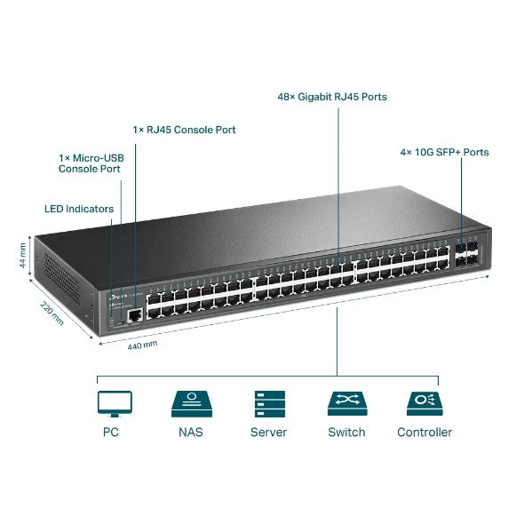 TP-Link JetStream TL-SG3452X commutateur réseau Géré L2+ Gigabit Ethernet (10/100/1000) 1U Noir