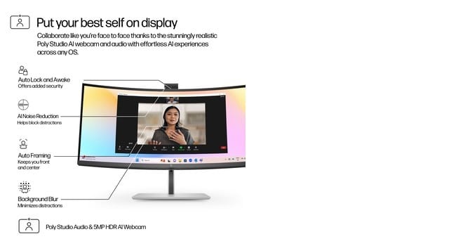 "HP Series 7 Pro 34 inch WQHD Conferencing Monitor - 734pm écran plat de PC 86,4 cm (34"") 3440 x 1440 pixels Wide Quad HD LCD Noir, Argent"