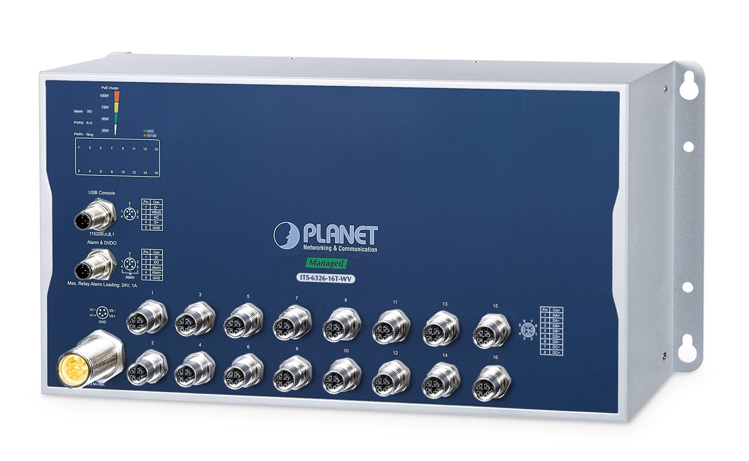 PLANET ITS-6326-16T-WV commutateur réseau Géré L3 Aluminium, Bleu