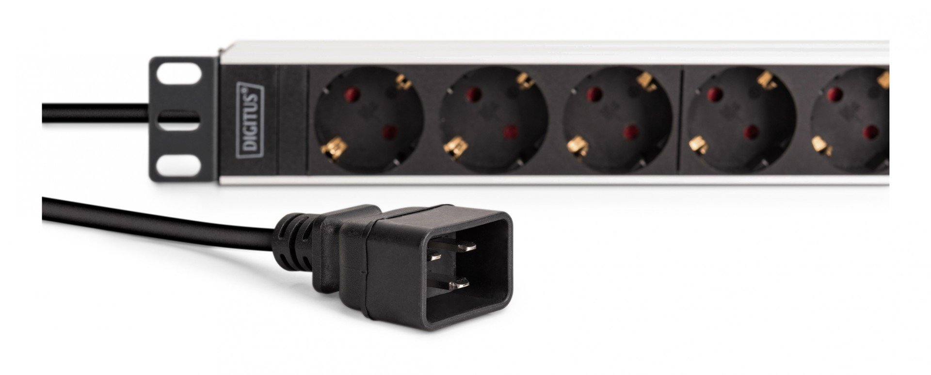 "Barre d'alimentation PDU Rack 19"", 9 prises Schuko CEE 7/3 (45°), câble de 2m, fiche IEC C20, 16A, aluminium"