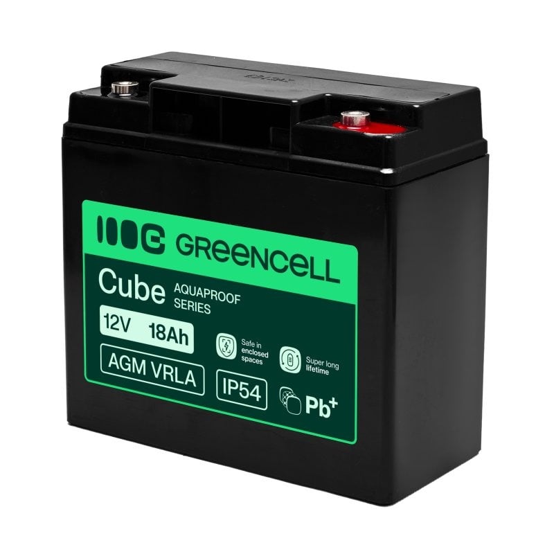 Batterie sans entretien Green Cell AGM VRLA 12V 18Ah pour caisses enregistreuses, jouets, caméras (181x77x167mm)