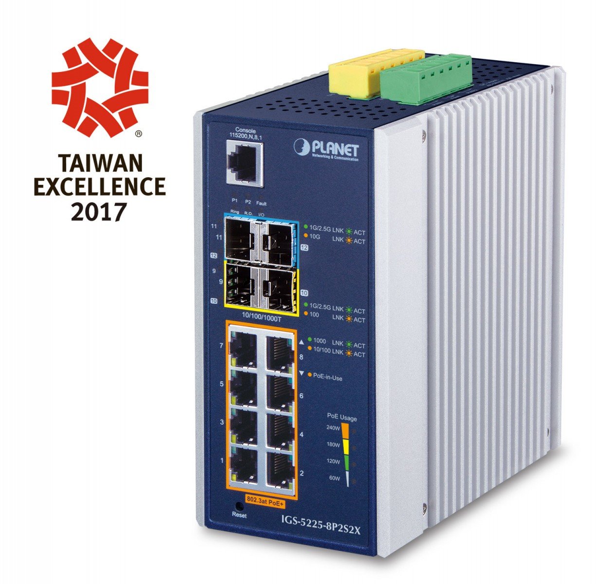 PLANET IGS-5225-8P2S2X commutateur réseau Géré L3 Gigabit Ethernet (10/100/1000) Connexion Ethernet, supportant l'alimentation via ce port (PoE) Bleu, Argent