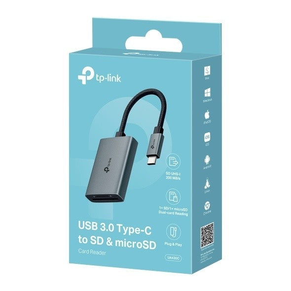 TP-LINK USB 3.0 Type-C to SD and microSD 3.0 Adapter 1x USB-C Connector 1x SD + 1x microSD TF up to 200MBps Port