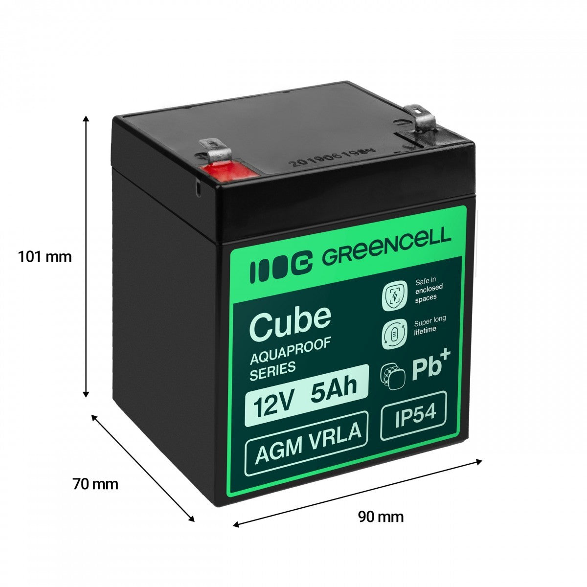Green Cell AGM12V5AH-J AGM VRLA 12V 5Ah sans entretien Batterie pour caisse enregistreuse, jouet, caméra (91x70x102mm)