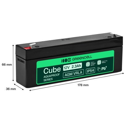 Batterie sans entretien Green Cell AGM VRLA 12V 2.5Ah pour caisses enregistreuses, jouets (178x36x66mm)
