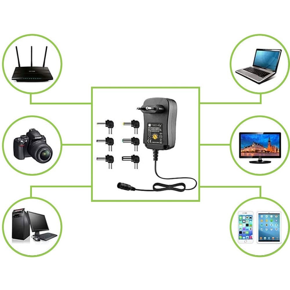 Alimentation universelle 230V Techly IPW-NTS2250G2 27W/2.25A 3-12V avec 6 connecteurs DC et USB
