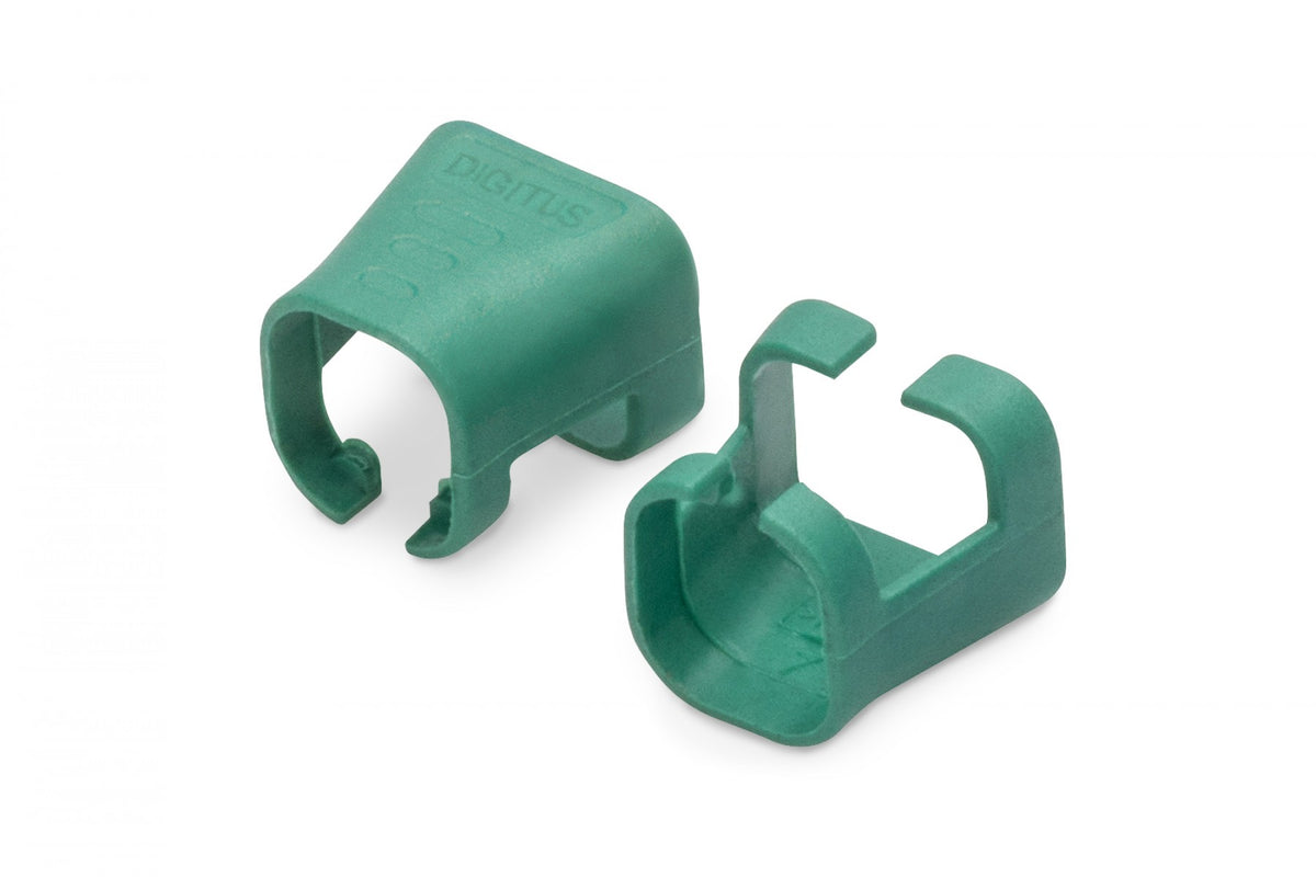 Clip coloré pour fiche RJ45, vert, paquet de 100 pieces.