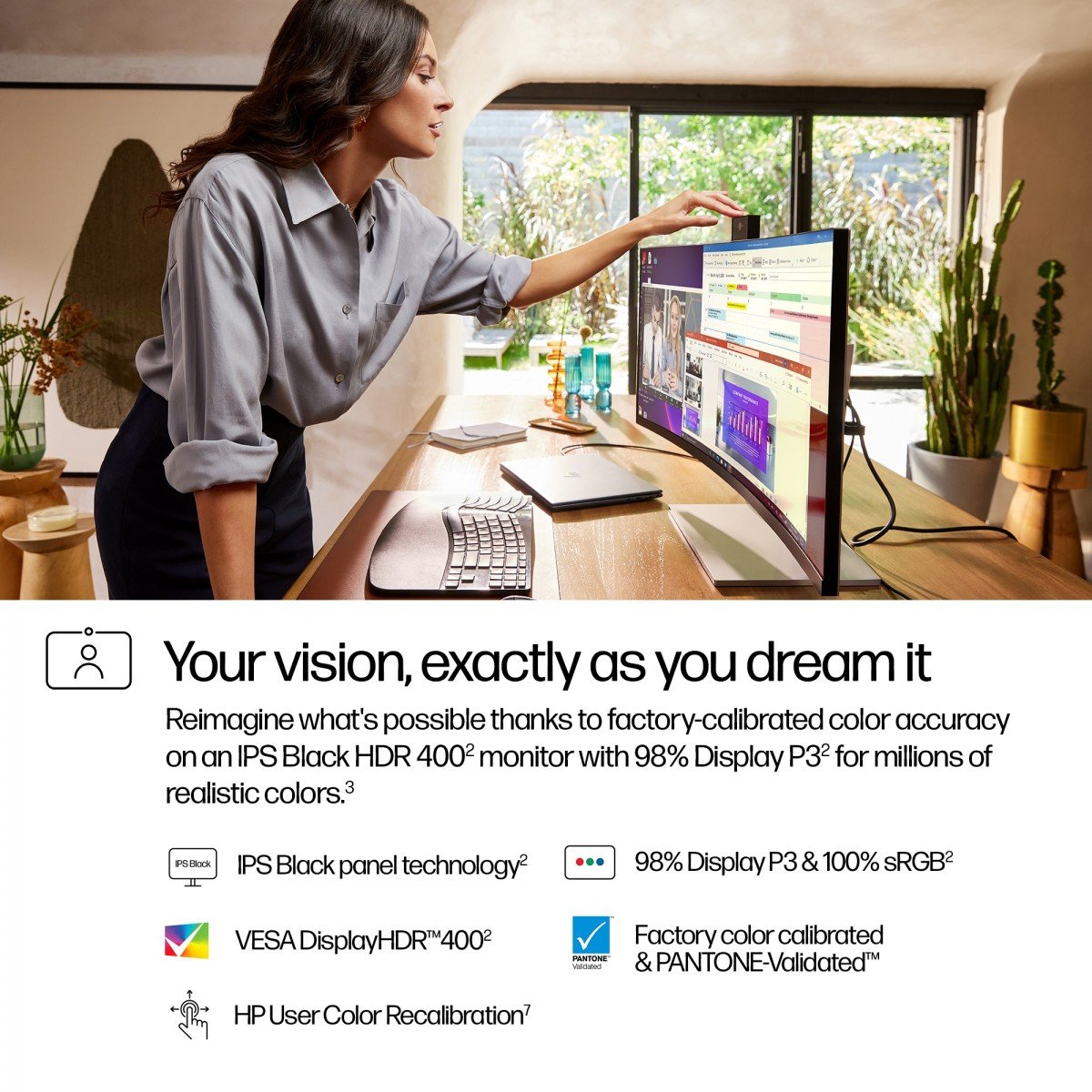 "HP Series 7 Pro 34 inch WQHD Conferencing Monitor - 734pm écran plat de PC 86,4 cm (34"") 3440 x 1440 pixels Wide Quad HD LCD Noir, Argent"