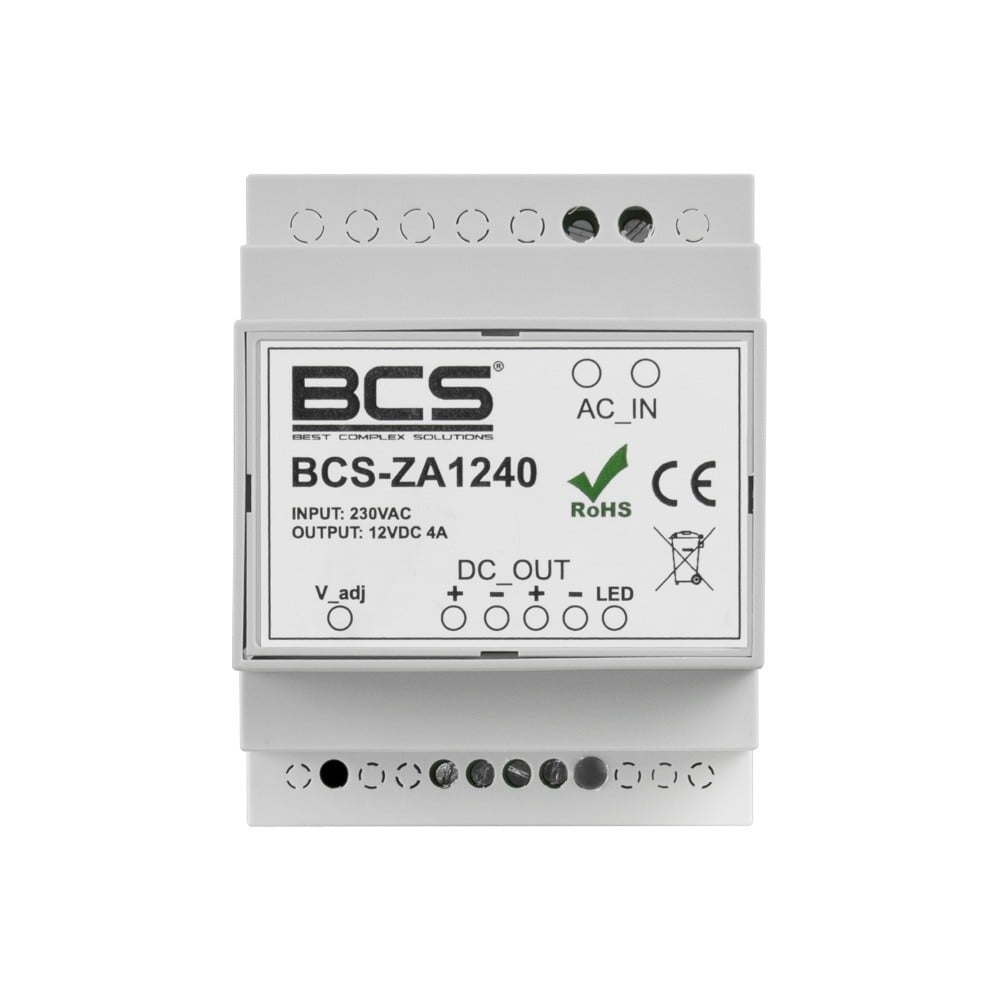 Alimentation BCS BCS-ZA1240 12V 4A avec réglage pour rail DIN