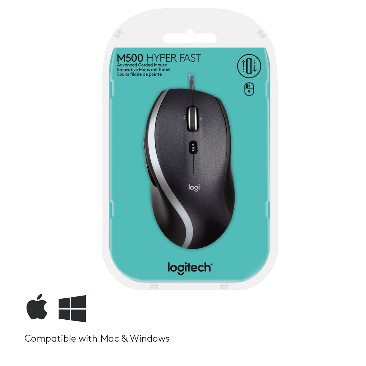 Logitech Corded Mouse M500 souris Bureau Droitier USB Type-A Laser 1000 DPI