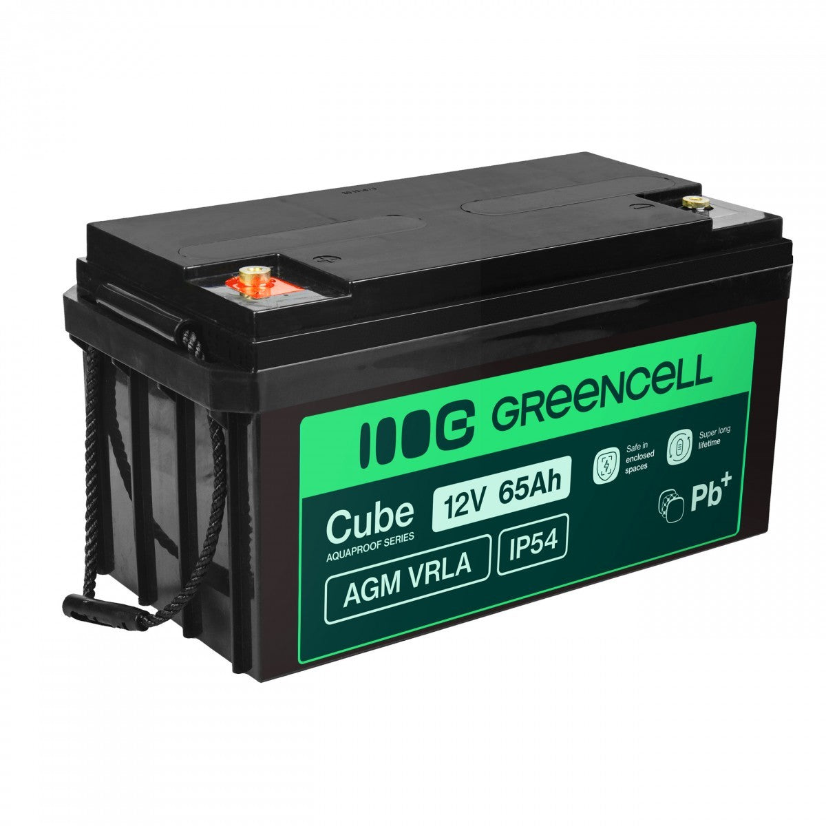 Batterie sans entretien Green Cell Cube AGM VRLA IP54 12V 65Ah pour tondeuses a gazon, scooters, bateaux et fauteuils roulants