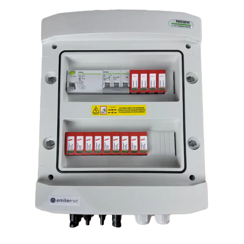 EMITER EM-1290_DCAC Tableau de distribution DCAC, IP65, SPD DC Dehn 1000V type 2, 2 x chaîne PV, 2 x MPPT, SPD AC Dehn type 2, 50A 3-F