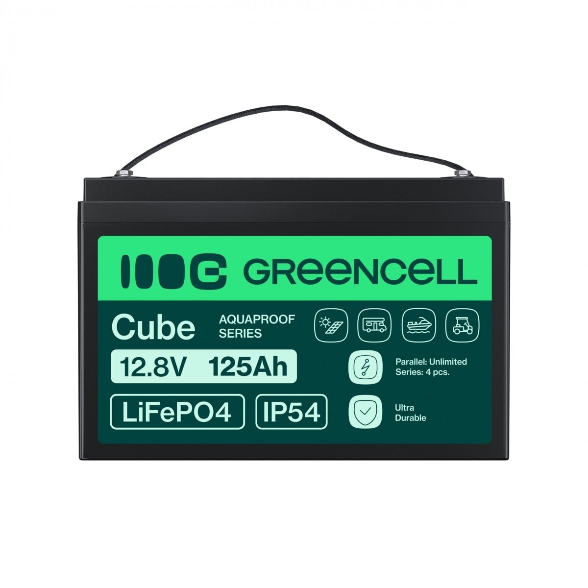 Green Cell LFPGC12V125AH CUBE LiFePO4 125Ah 12.8V 1600Wh Batterie Lithium-Fer-Phosphate pour Camping-car, Solaire, Off-Grid, Bateau