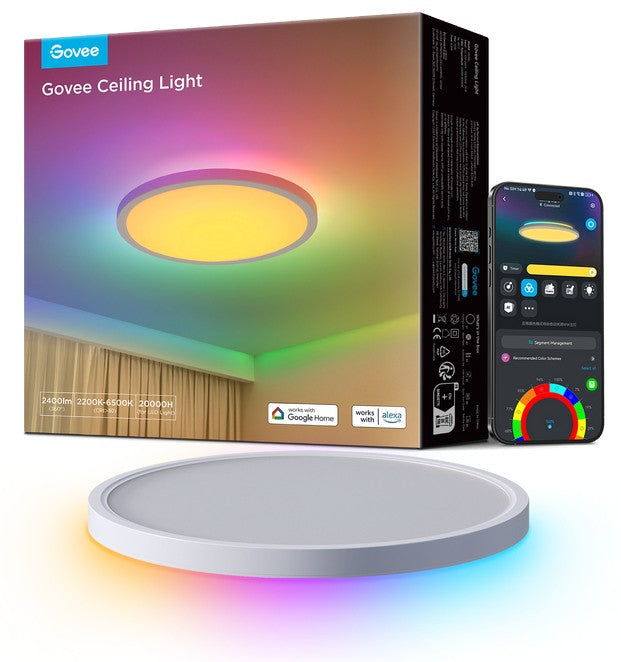 Govee H80A1C01 Lumiere de plafond intelligente ronde RGBWW RGBIC de 12 pouces