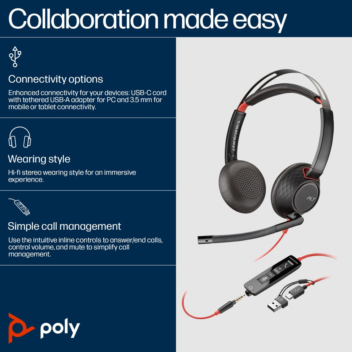 HP Poly BW 5220 USB-C HS +3.5mmP +USB-C/A