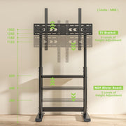 "Techly ICA-TR130BK Support de sol pour TV 60-86"" jusqu'a 68kg réglable avec étagere AV"