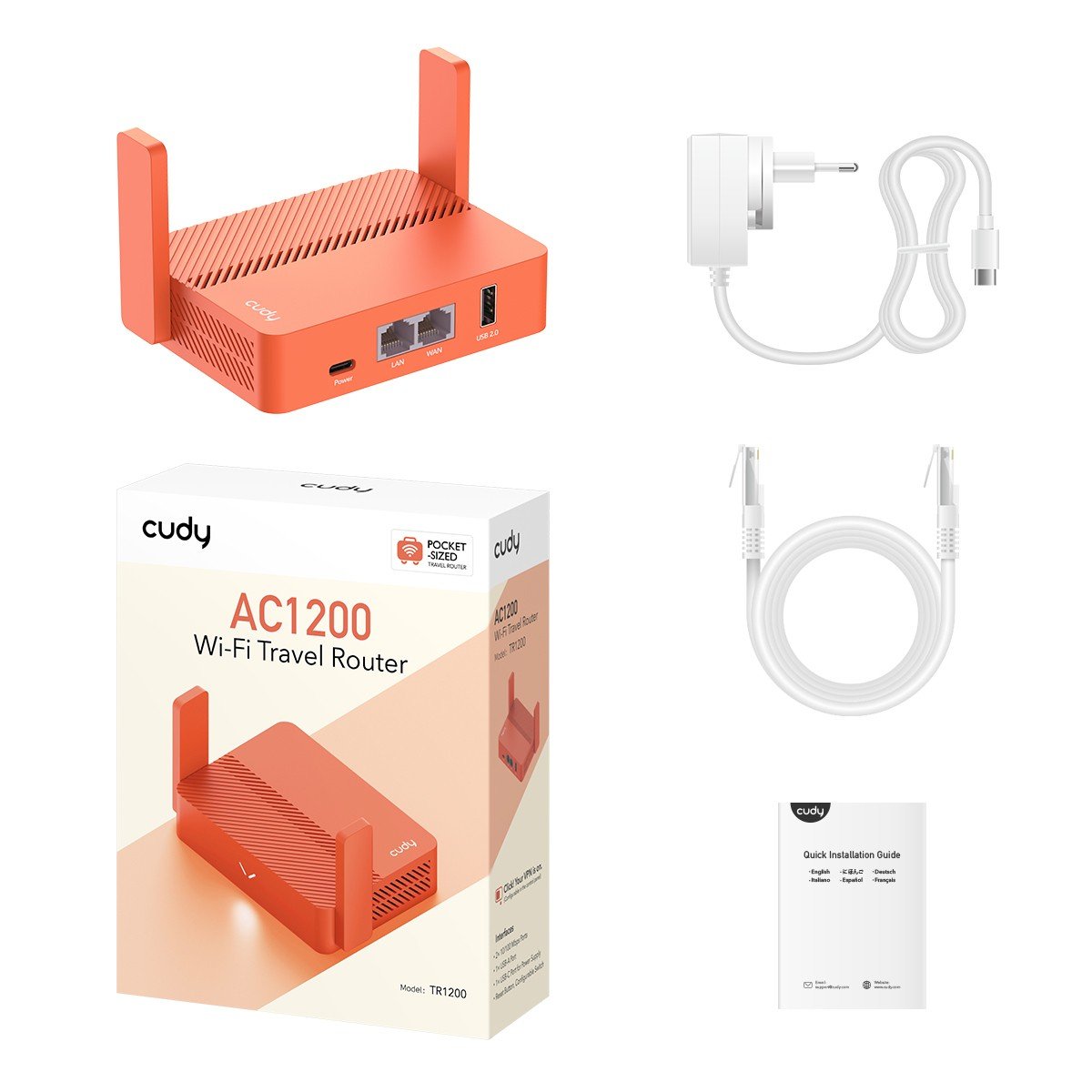 Cudy AC1200 routeur sans fil Fast Ethernet Orange