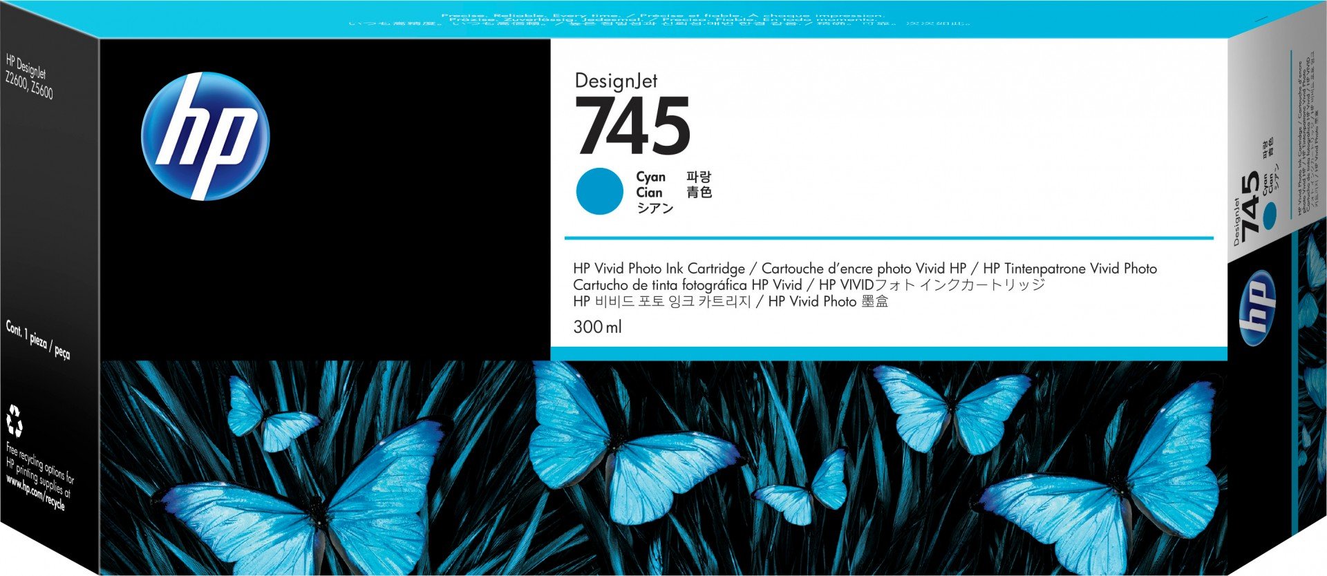 HP 745 original Ink cartridge F9K03A Cyan 300 ml