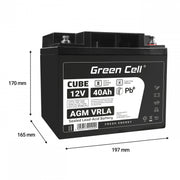 Batterie sans entretien Green Cell Cube AGM VRLA IP54 12V 40Ah pour tondeuses a gazon, scooters, bateaux et fauteuils roulants