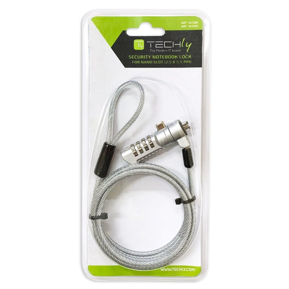 Techly IQ-LOK-16-K Câble de sécurité pour ordinateur portable Nano Slot avec verrou 1,8 m