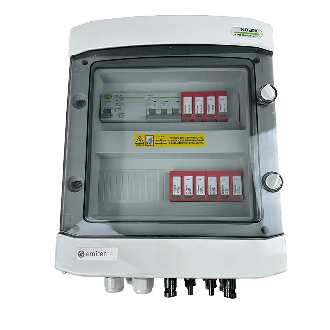 EMITER EM-1346_DCAC Tableau de distribution DCAC, IP65, SPD DC Dehn 1000V type 2, 2 x chaîne PV, 2 x MPPT, SPD AC Dehn type 2, 25A 3-F, RCD 40A/300mA