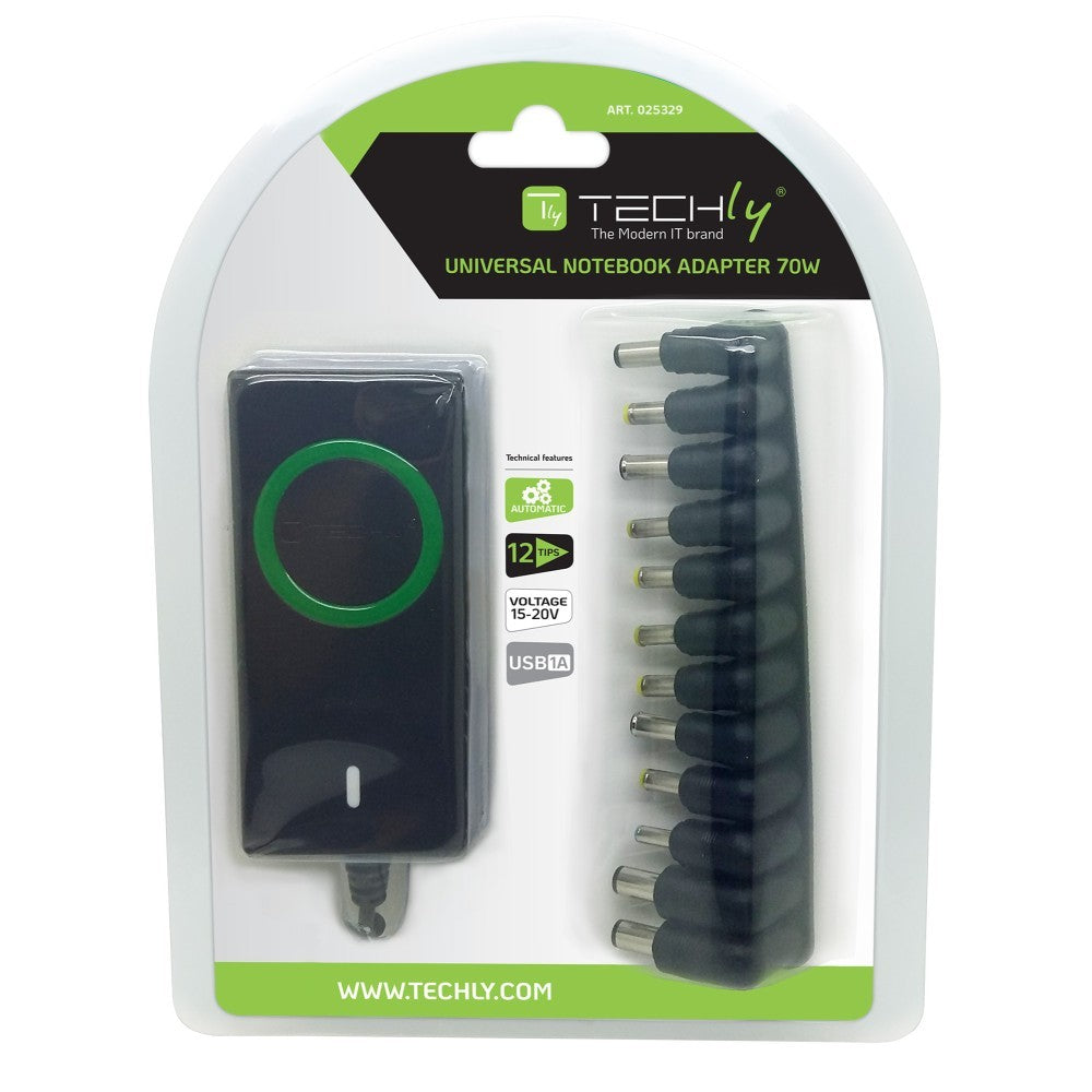 Techly IPW-NTS70WTY Alimentation pour ordinateur portable 70W/4.7A 15-19.5V 12 connecteurs DC