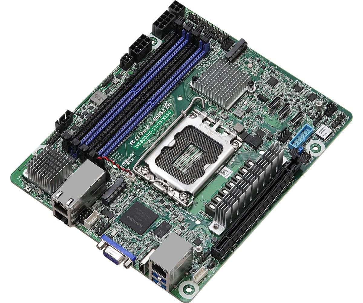 ASRock W680D4ID-2T/G5/X550, 1xSKT LGA1700, Intel Core 12/13/14 Gen., W680, 4xDIMM, SATA, 2xM.2, 2x10GbE, IPMI