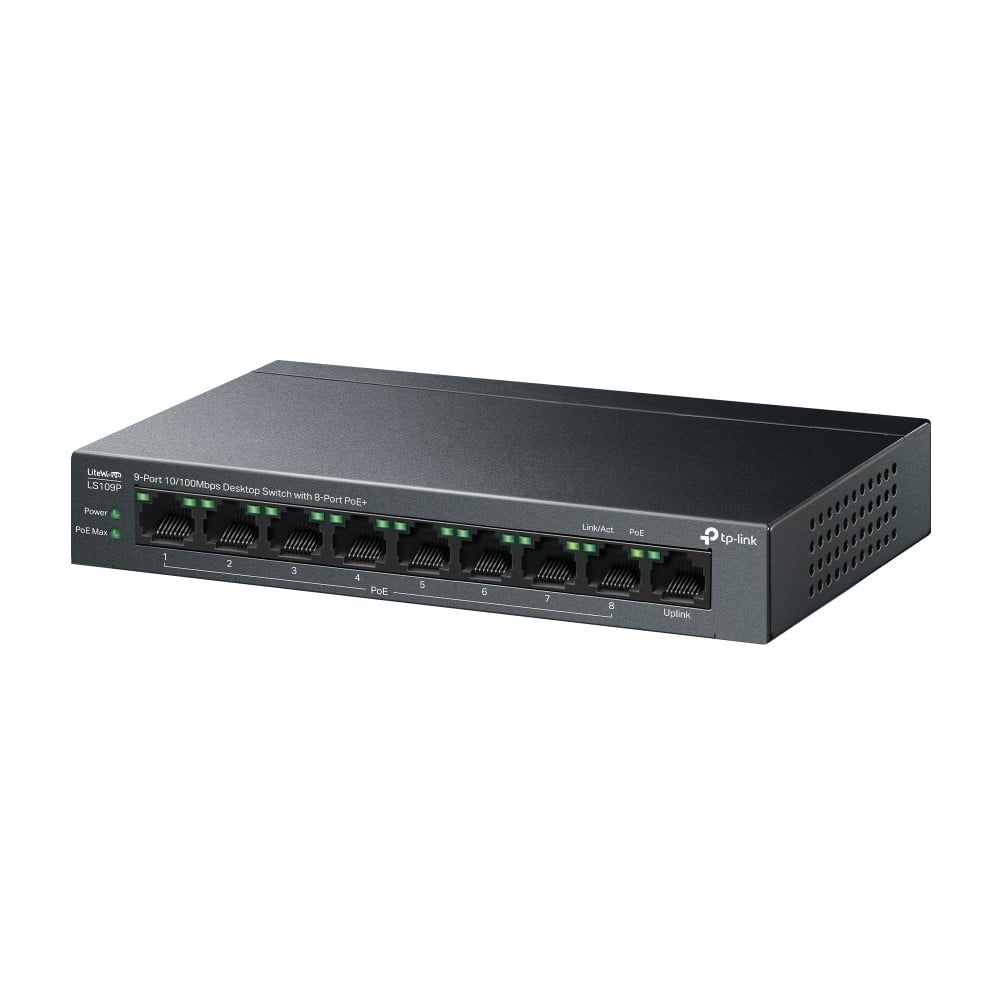 TP-Link LiteWave LS109P commutateur réseau Non-géré Fast Ethernet (10/100) Connexion Ethernet, supportant l'alimentation via ce port (PoE) Noir