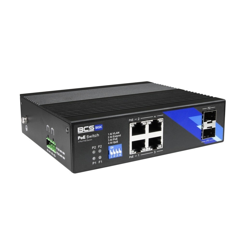 BCS BCS-B-ISP04G-2SFP Commutateur PoE industriel 4 ports sur rail DIN 1 Gbps avec 2xSFP