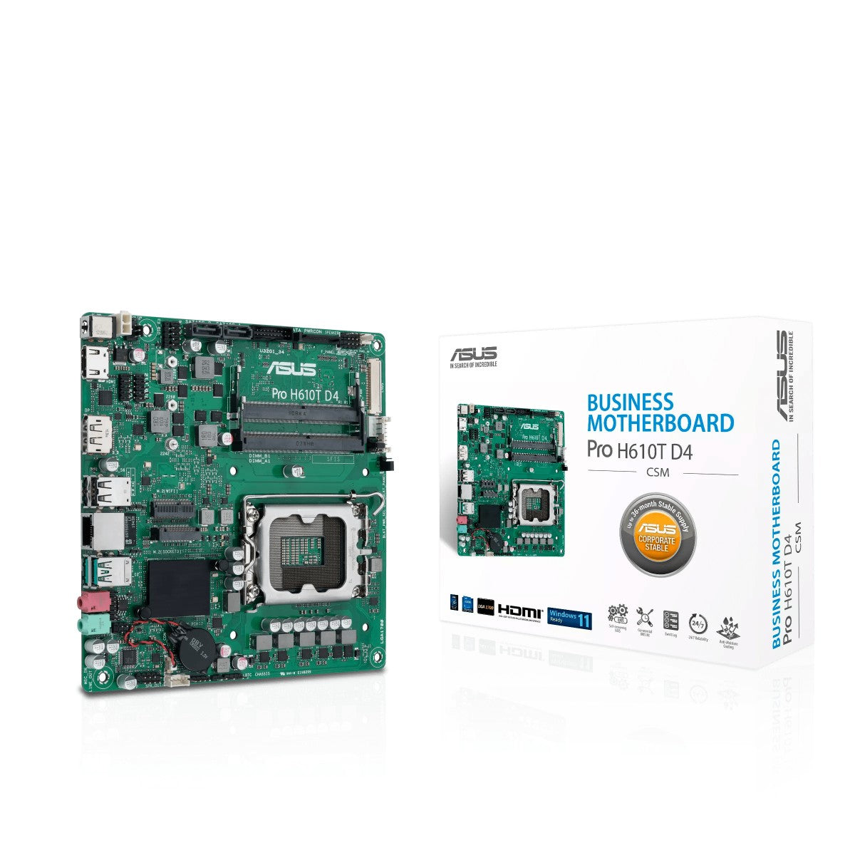 ASUS PRO H610T D4-CSM LGA1700 DDR4 1xHDMI 2.1 1xDP 1xPCIe 2xM.2 2xSATA 4xUSB Thin Mini ITX MB
