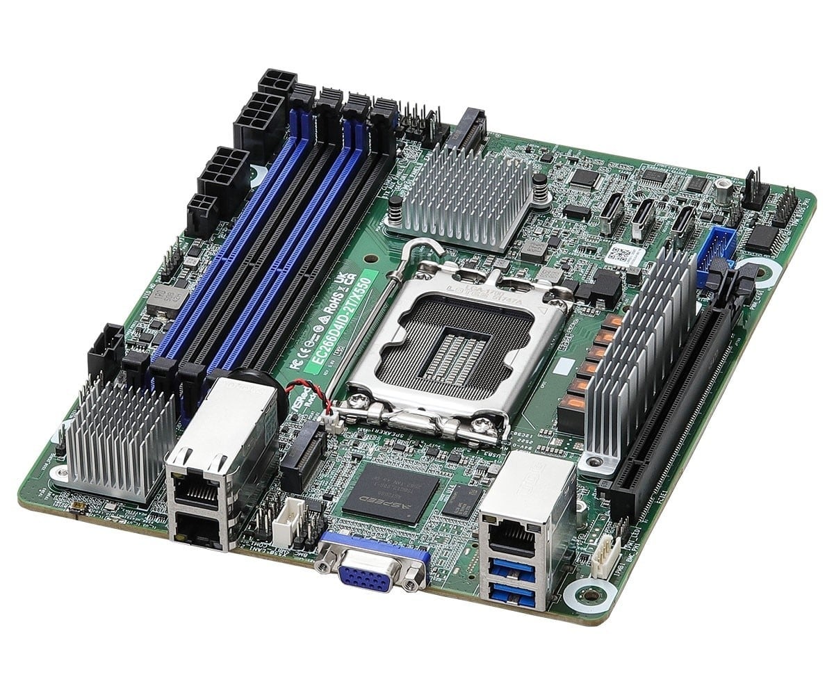 ASRock EC266D4ID-2T/X550, 1xSKT, LGA 1700, Intel Xeon 6, SATA, NVMe, 2xM.2, 2x10GbE, IPMI