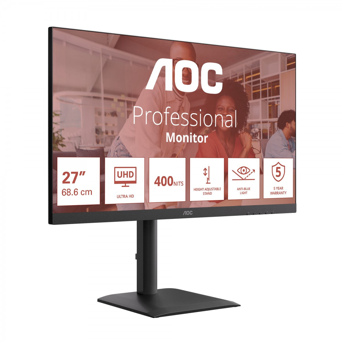 AOC U27E4CV 27p 3840x2160 60Hz IPS Flat H/A 150MM USB C DOCKING 90W Adaptive Sync EyeComfort 3.0 USB HUB SPEAKER