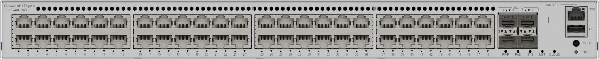 HUAWEI S310-48HP4X 48x10/100/1000BASE-T ports 846 W PoE+ 4x10GE SFP+ ports with 1xAC power module eKit