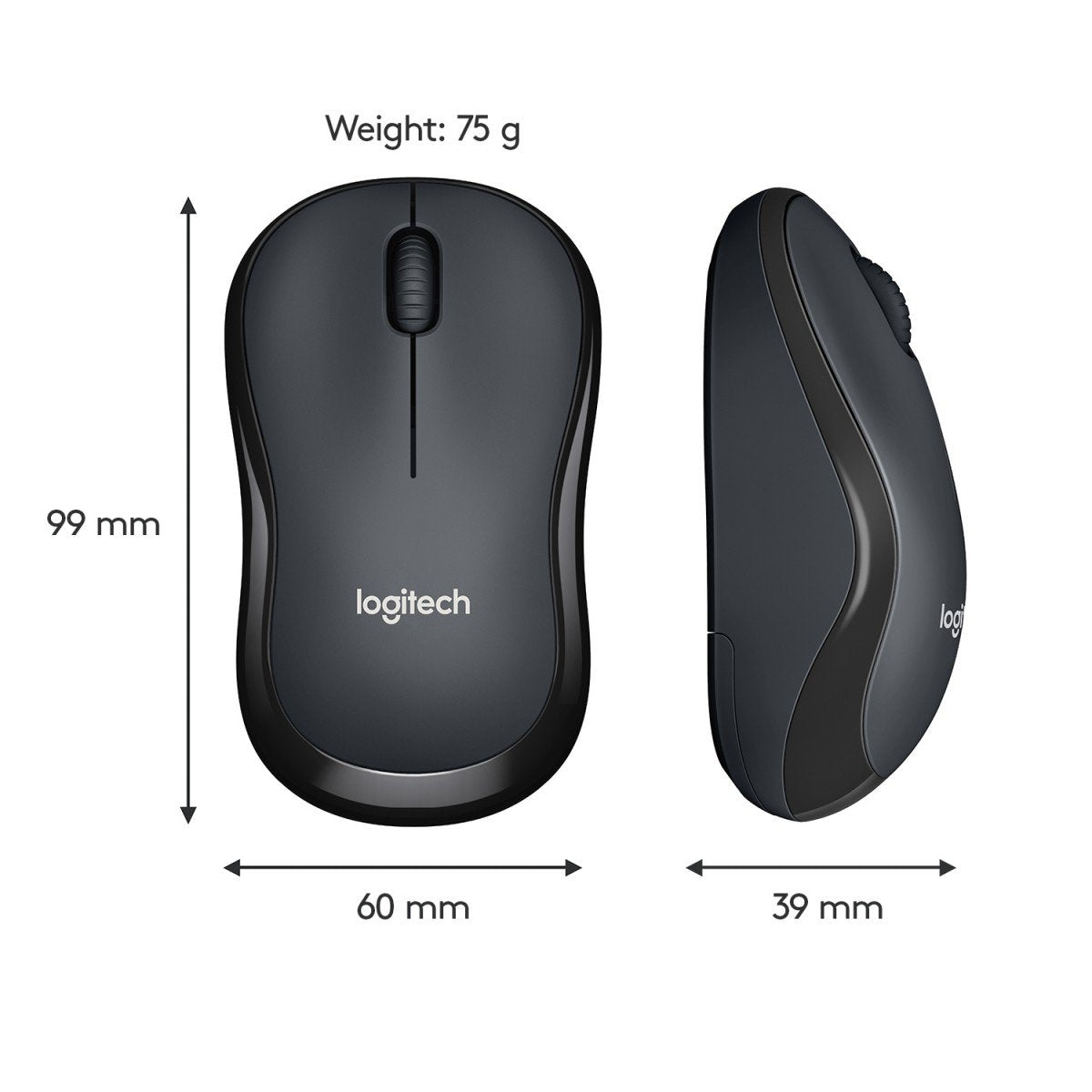 LOGITECH M220 Silent Mouse optical 3 buttons wireless 2.4 GHz USB wireless receiver charcoal