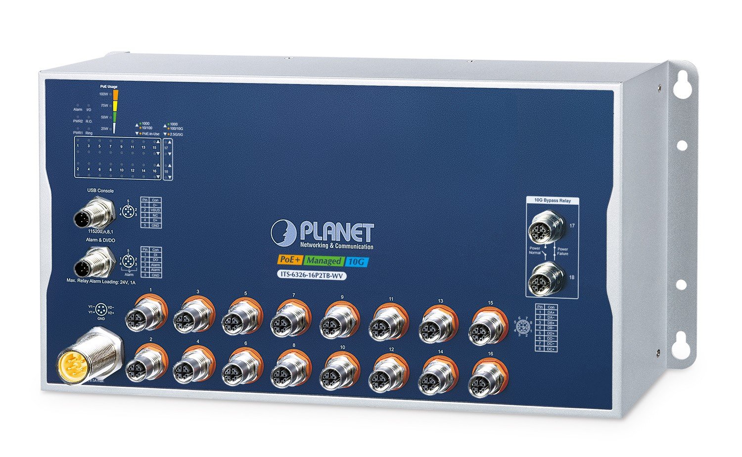 PLANET ITS-6326-16P2TB-WV commutateur réseau Géré L3 Aluminium, Bleu
