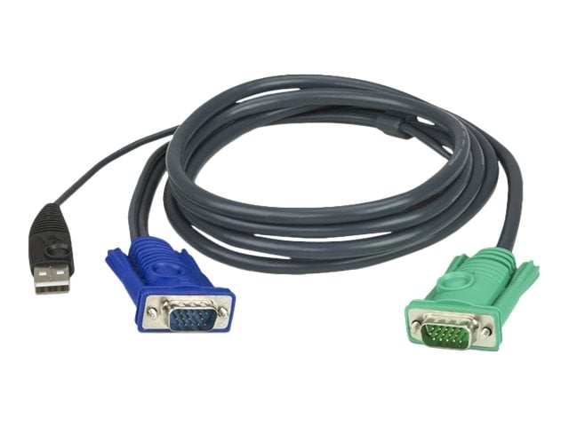 ATEN Câble KVM USB 1,8m avec SPHD 3 en 1 - 1,8 m - VGA - Noir - HDB-15 + USB A - SPHD-15 - Mâle
