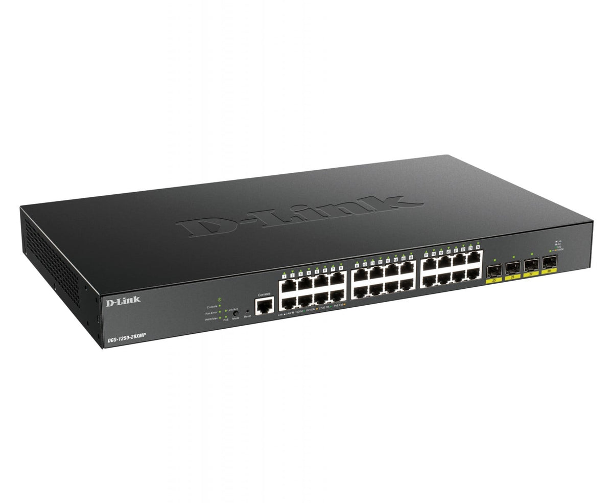 D-Link DGS-1250-28XMP commutateur réseau Géré L3 Gigabit Ethernet (10/100/1000) Connexion Ethernet, supportant l'alimentation via ce port (PoE) Noir