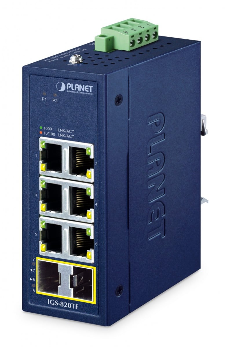 PLANET IP30 ?Compact size 6-Port IGS-820TF Non-géré Gigabit Ethernet (10/100/1000) Bleu