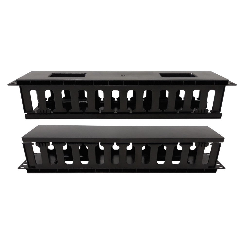 "Techly I-CASE CABLE-FR2 Organisateur de câbles 2U pour armoires rack 19"" avec couvercle, noir"