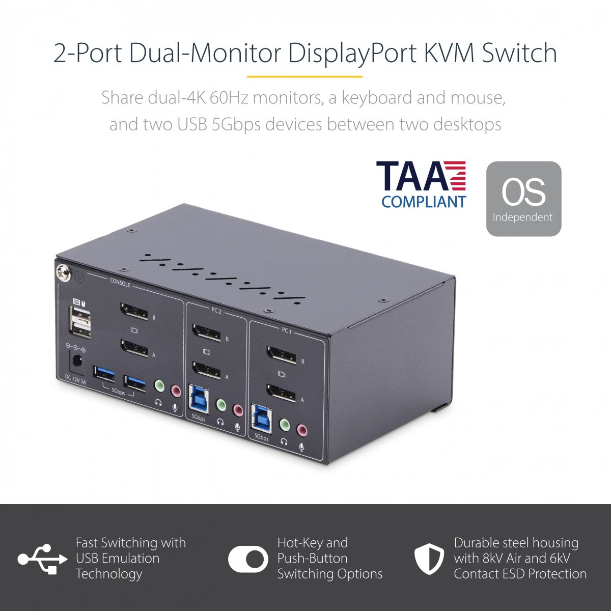 2-Port Dual-DisplayPort KVM Switch 4K