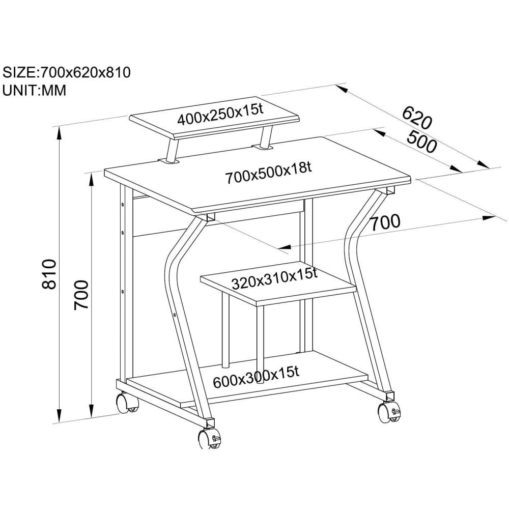 Techly ICA-TB 218 Bureau d'ordinateur compact