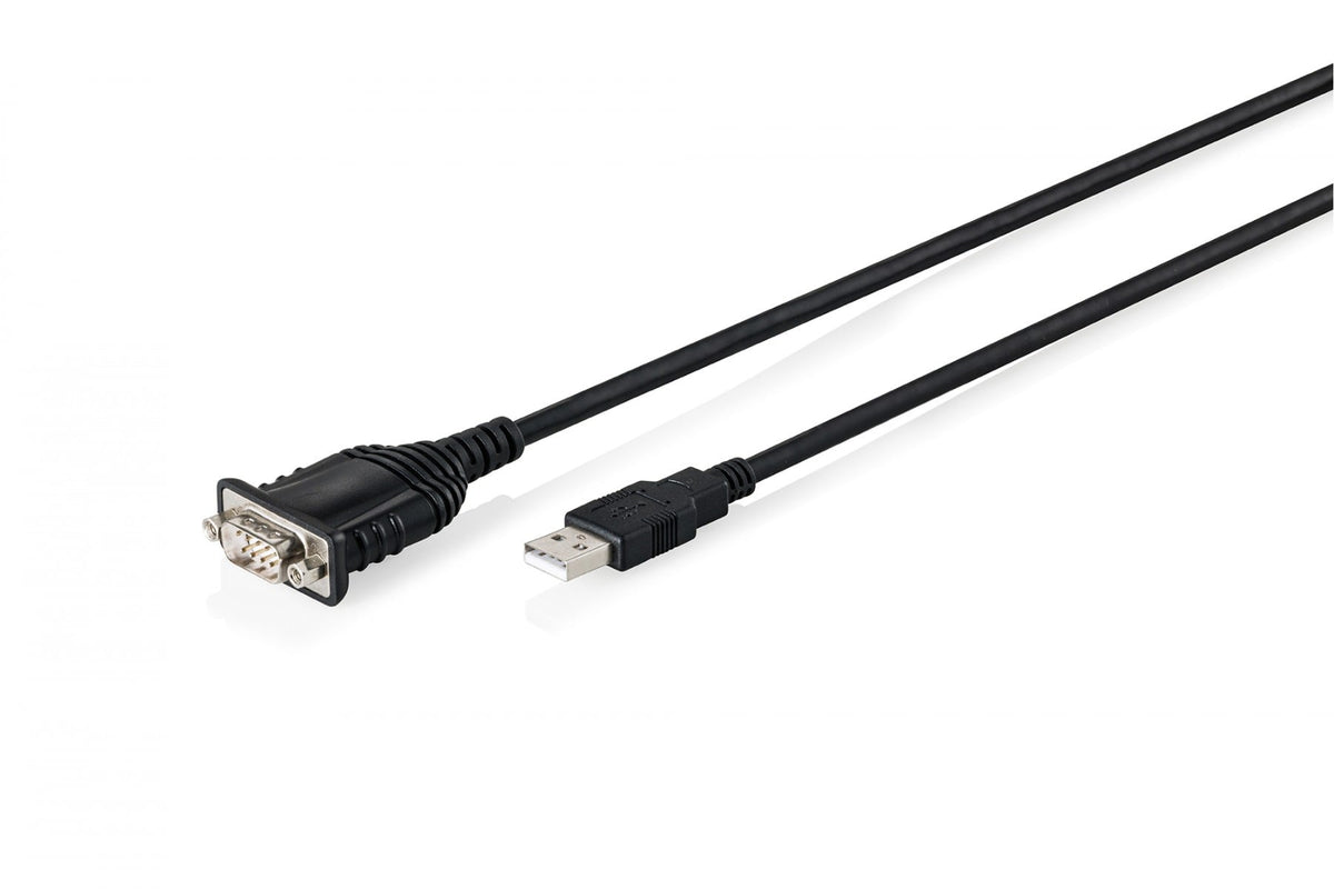 Digitus DA-70172 Câble adaptateur USB-A 2.0 mâle vers RS232 (DB9) mâle | Chipset FTDI (FT232RNL) | PVC, noir | Fixation par manchon | 1.8m
