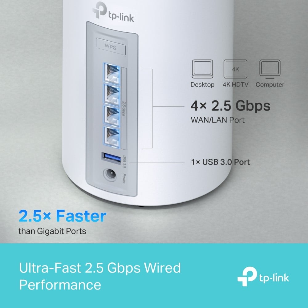 TP-LINK BE9300 Whole Home Mesh Wi-Fi 7 System Tri-Band 574Mbps at 2.4GHz + 2880Mbps at 5GHz + 5760Mbps at 6GHz