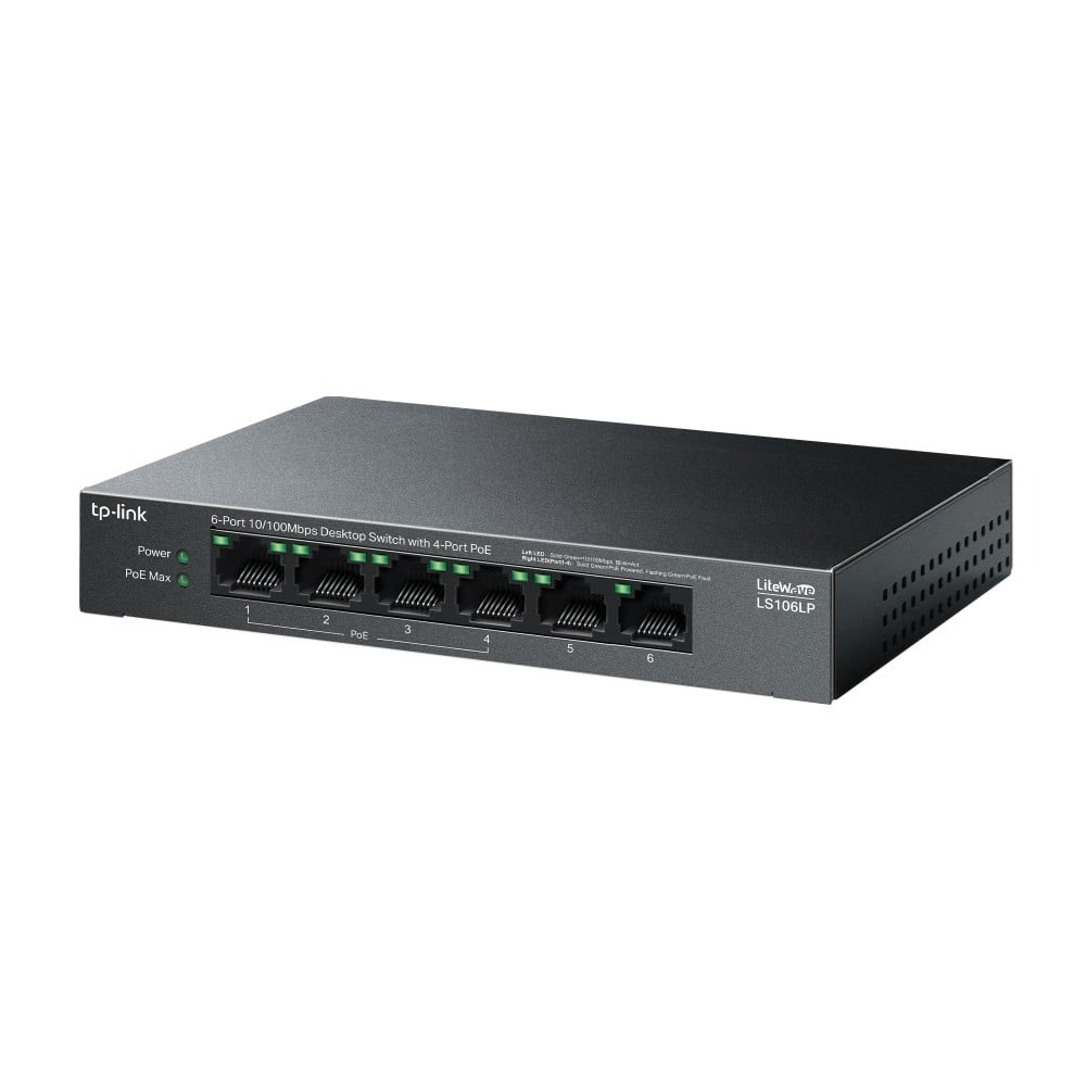TP-Link LiteWave LS106LP commutateur réseau Non-géré Fast Ethernet (10/100) Connexion Ethernet, supportant l'alimentation via ce port (PoE) Noir