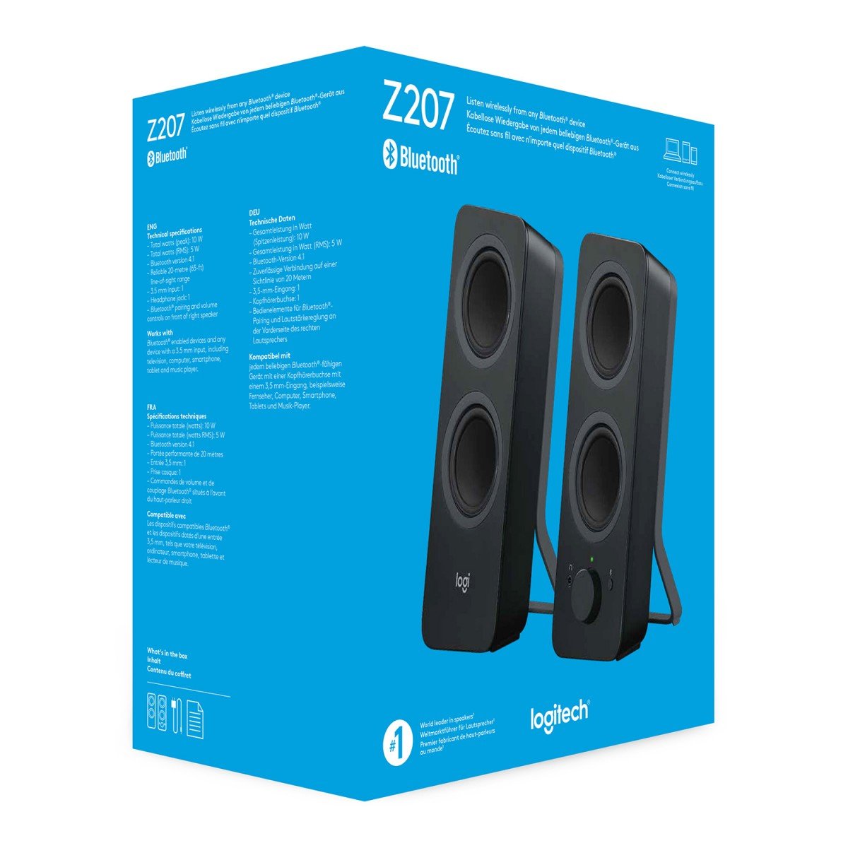 LOGITECH Z207 Speakers for PC 2.0-channel wireless Bluetooth 5 Watt Total black