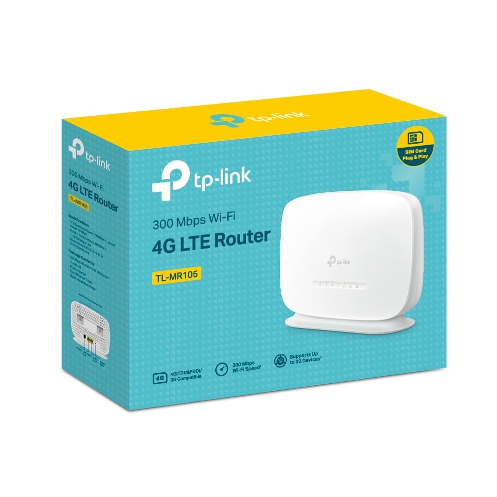 TP-LINK TL-MR105 300Mbps Wireless N 4G LTE Router 300 Mbps at 2.4 GHz 4G Cat4 150/50 Mbps