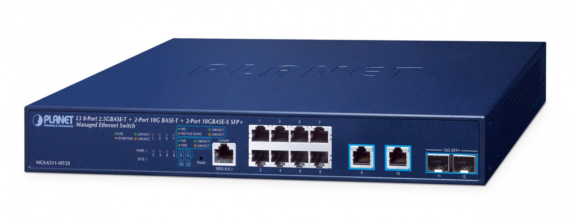 PLANET Layer 3 8-Port 2.5GBASE-T + Géré L3 10G Ethernet (100/1000/10000) 1U Bleu