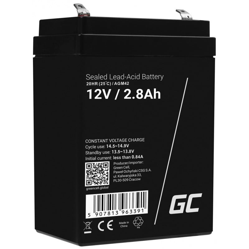 Green Cell AGM Battery 12V 2.8Ah - Battery - Baby (C)
