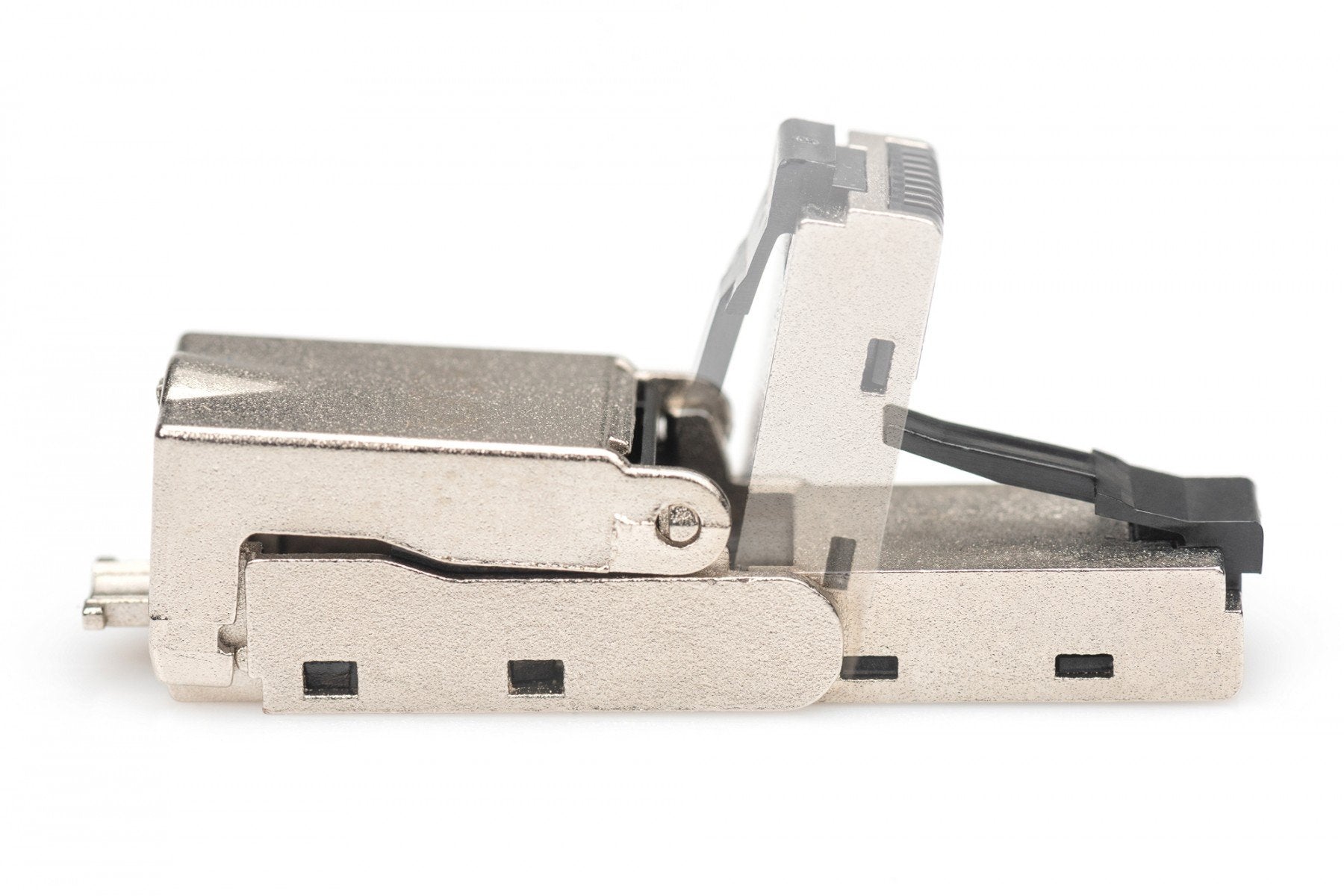 Prise modulaire coudée RJ45 cat.6A, PoE+, 10GbE, STP, métal, sans outil, AWG 27-22, toronné/plein